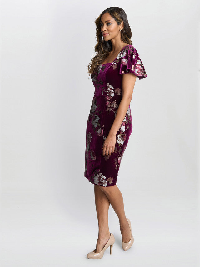  Paulina Square Neck Foil Printed Velvet Dress