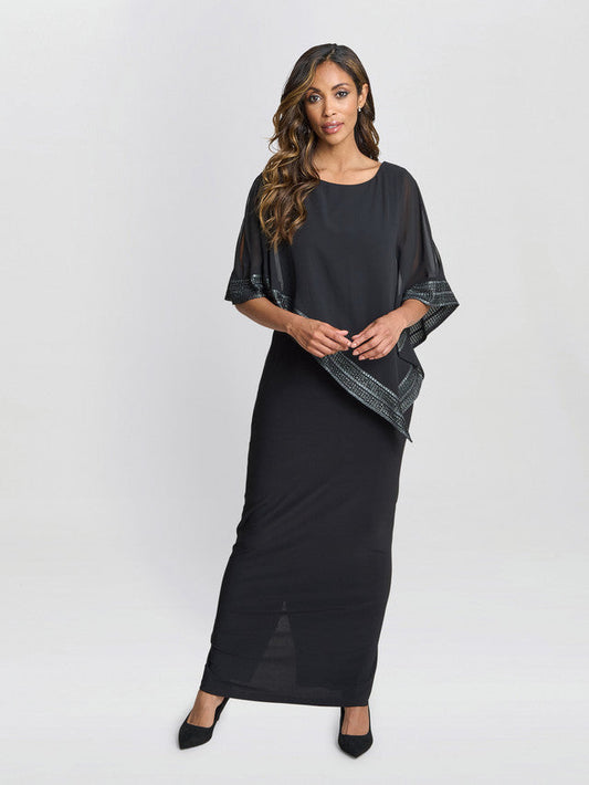  Amber Maxi Asymmetrical Cape Dress