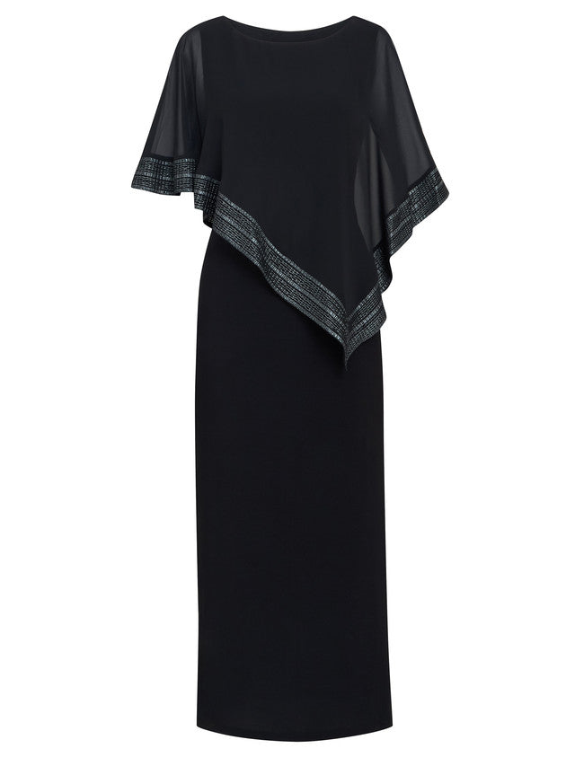  Amber Maxi Asymmetrical Cape Dress