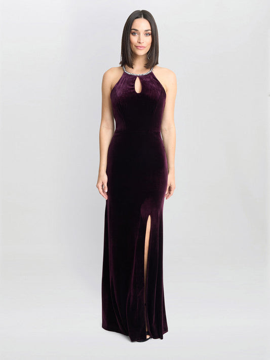  Deedee Velvet Halter Keyhole Maxi Dress