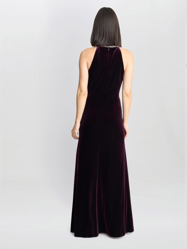  Deedee Velvet Halter Keyhole Maxi Dress