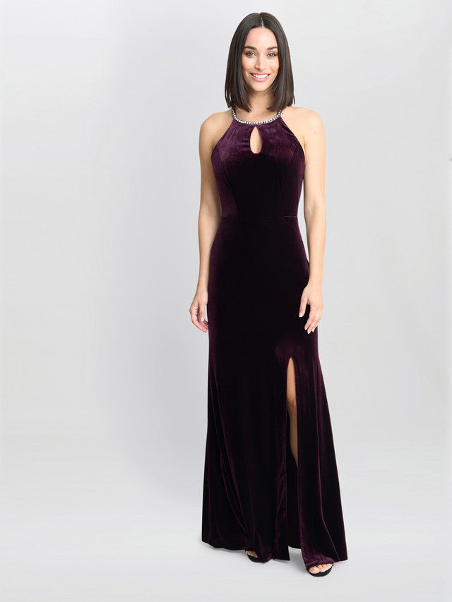  Deedee Velvet Halter Keyhole Maxi Dress