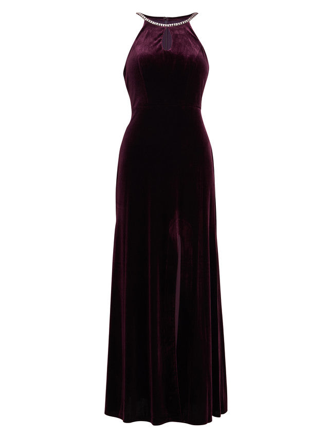  Deedee Velvet Halter Keyhole Maxi Dress