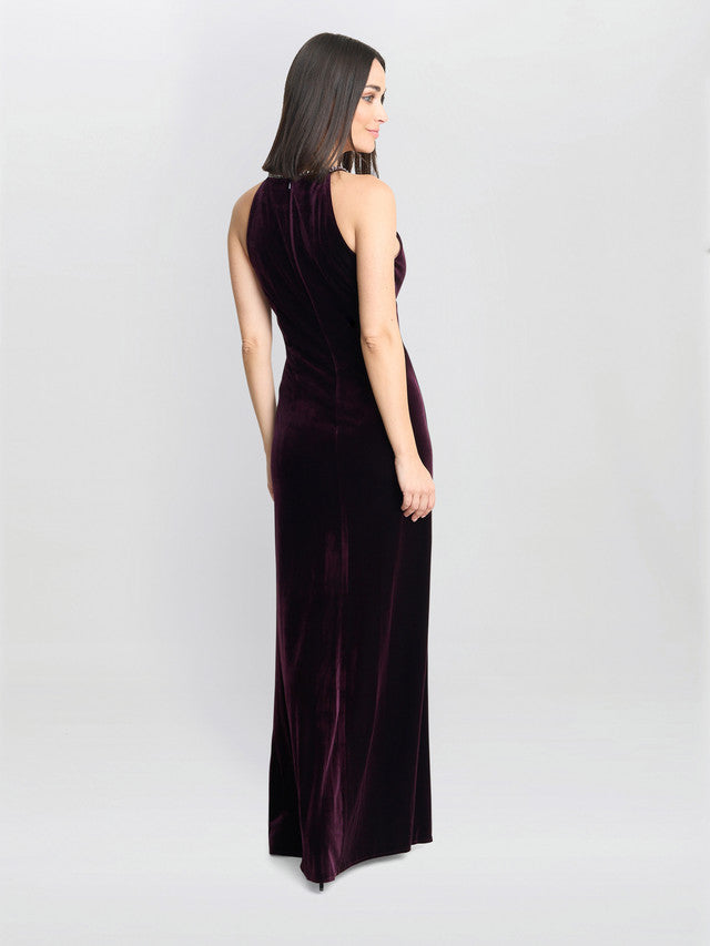  Deedee Velvet Halter Keyhole Maxi Dress