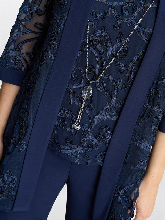  Joelle Embroidered Two Piece Trouser Suit With Detachable Necklace