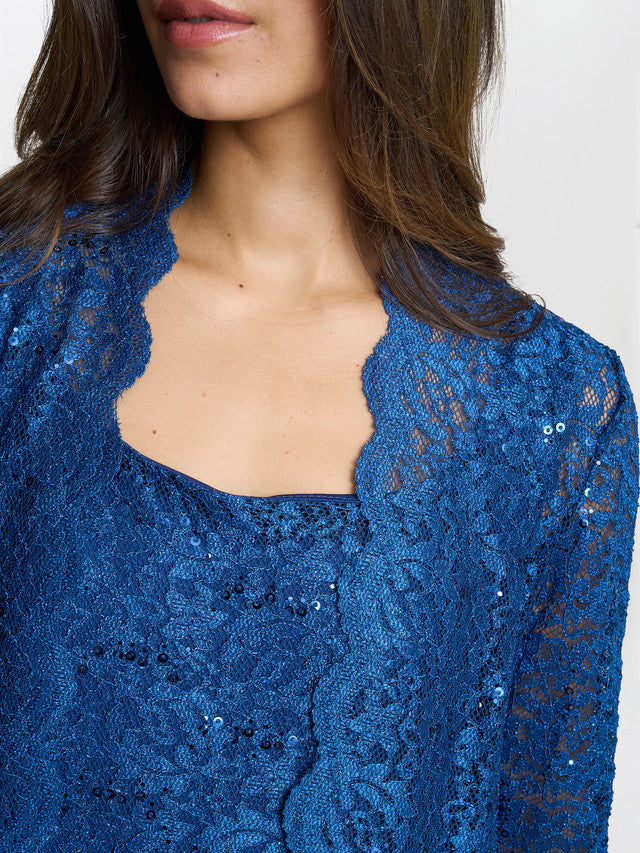  Brea Three Piece Metallic Lace Trouser Suit