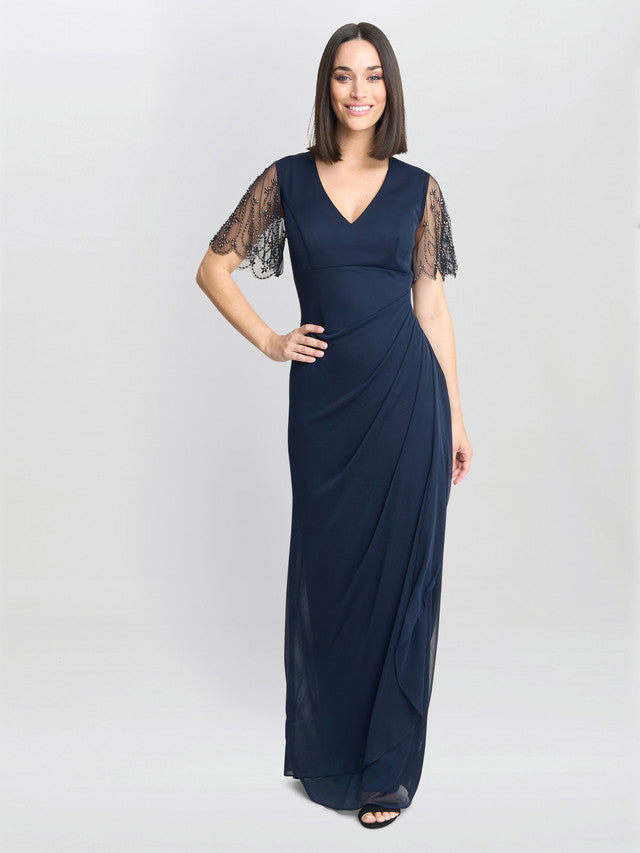  Josephine V Neck Maxi Dress With Embellished Sleeve