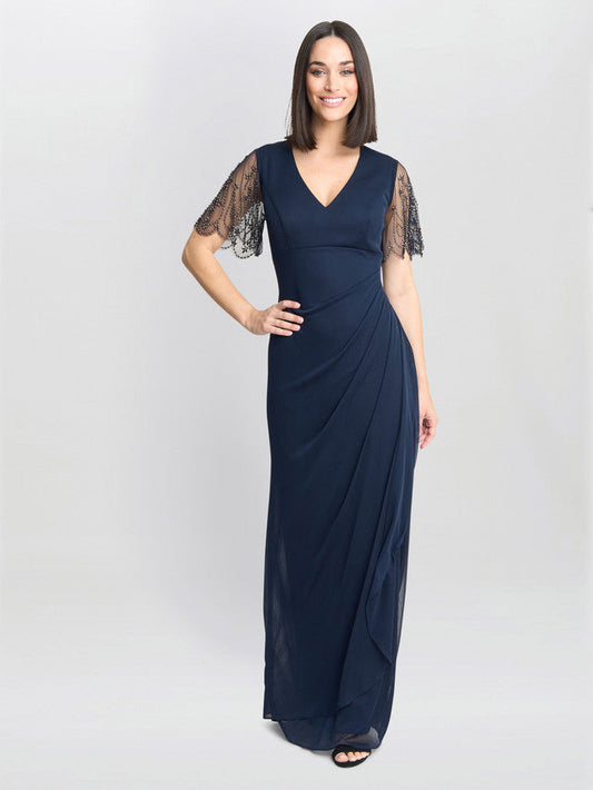  Josephine V Neck Maxi Dress With Embellished Sleeve