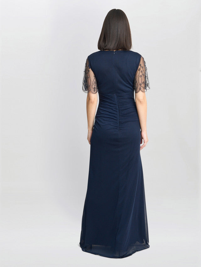  Josephine V Neck Maxi Dress With Embellished Sleeve