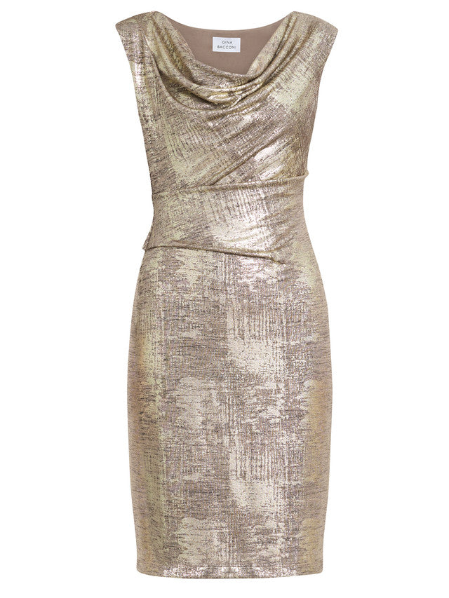 Payton Foil Print Cowl Neck Wrap Dress