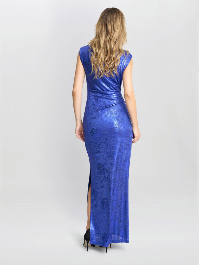  Justina Foil Print Cowl Neck Maxi Dress