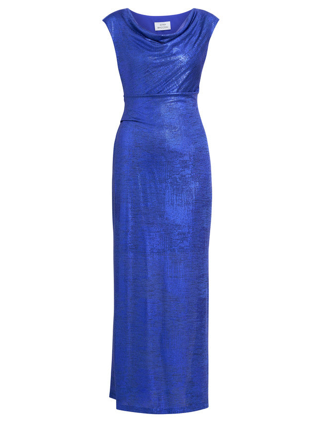  Justina Foil Print Cowl Neck Maxi Dress