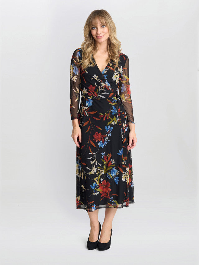 Tasmine Floral Mesh Wrap Dress