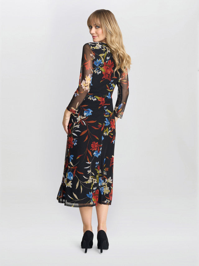  Tasmine Floral Mesh Wrap Dress