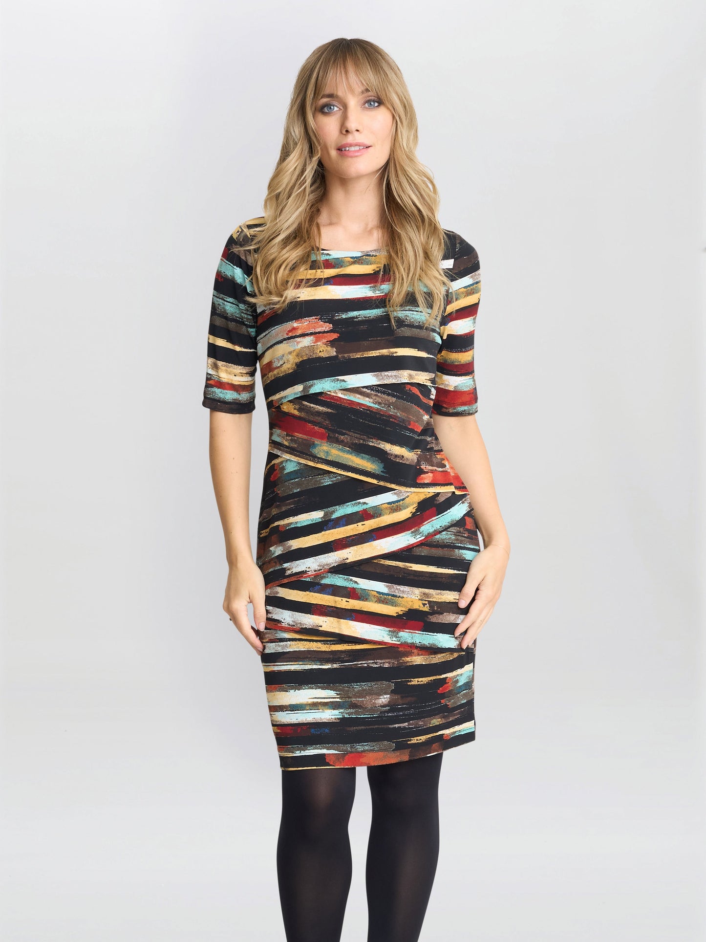  Rene Stripe Print Layered Dress