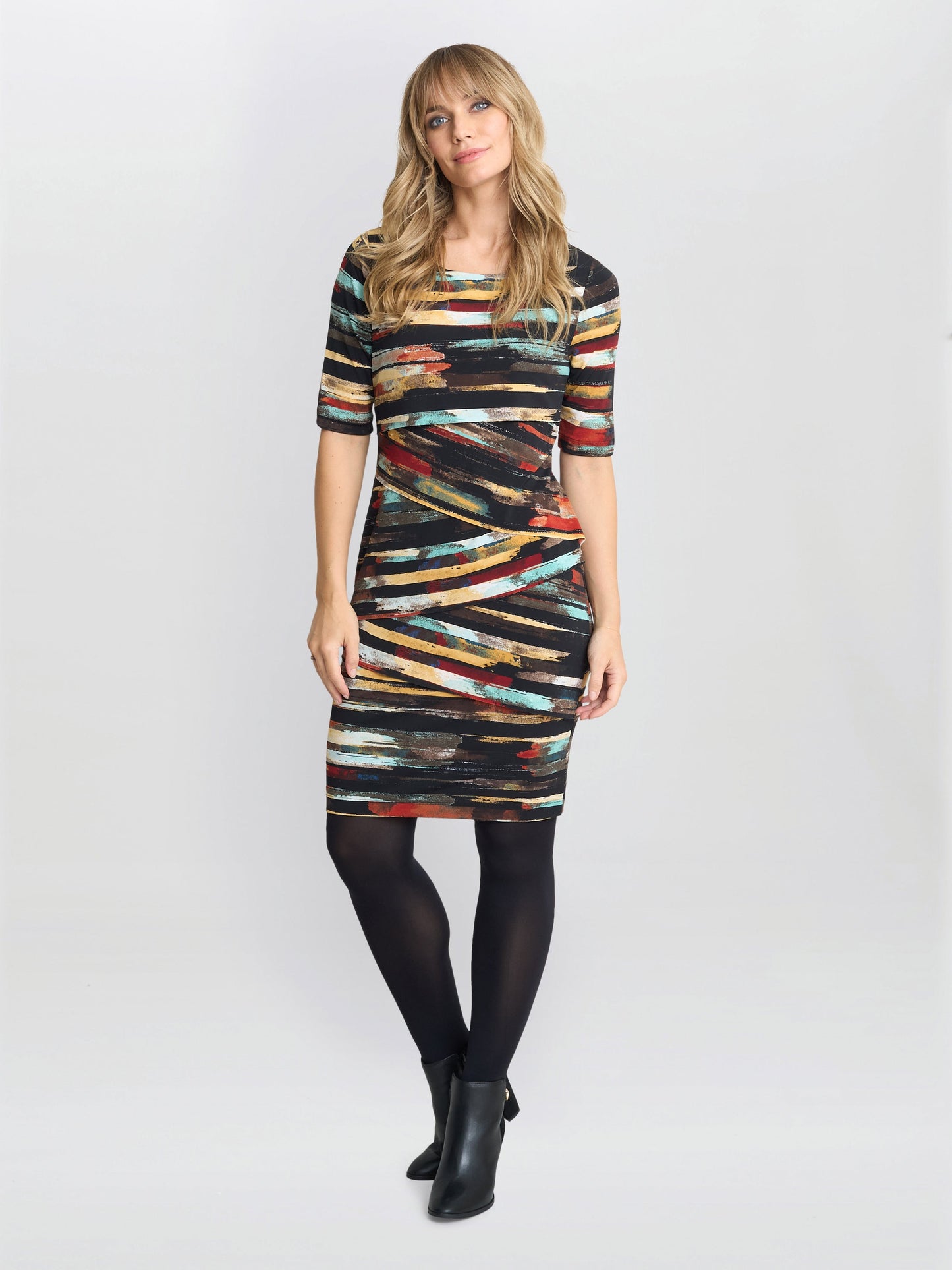  Rene Stripe Print Layered Dress