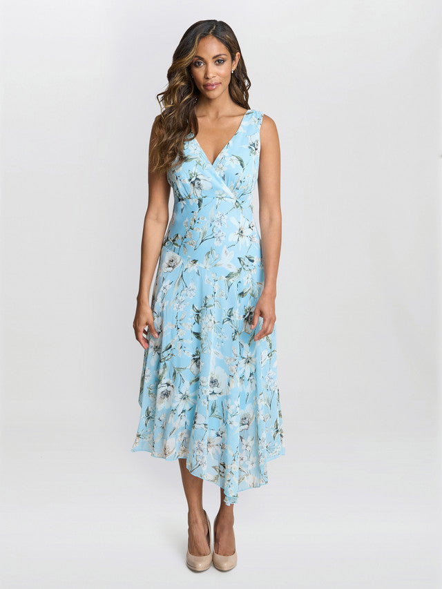  Cressida Floral Print Chiffon Asymmetric Hem Dress