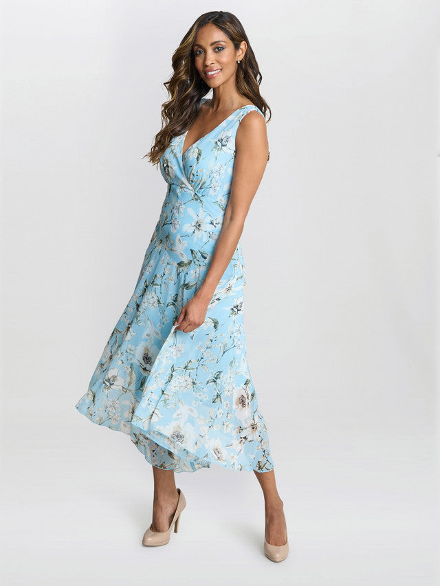  Cressida Floral Print Chiffon Asymmetric Hem Dress