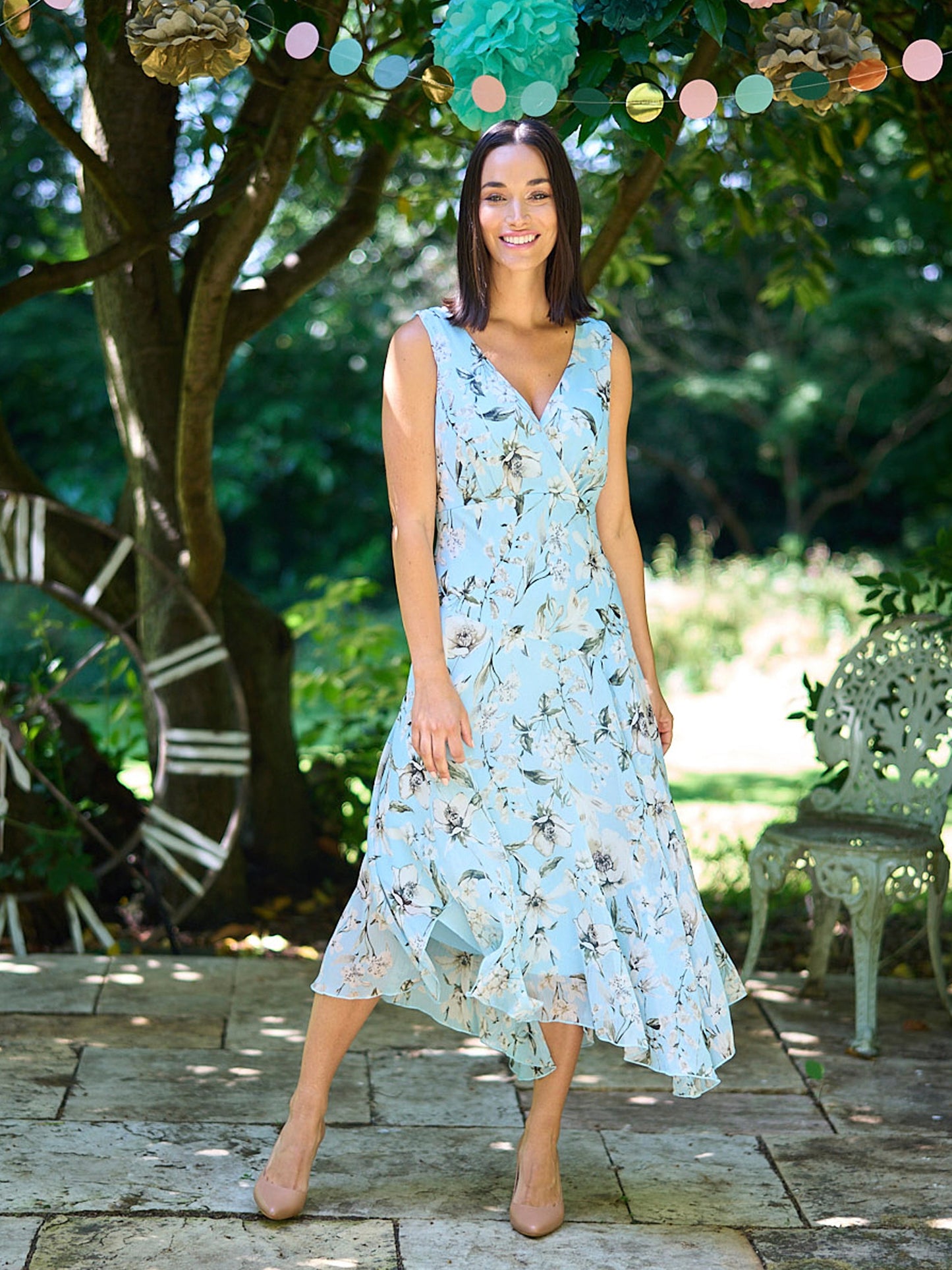  Cressida Floral Print Chiffon Asymmetric Hem Dress