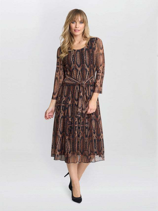  Anya Snake Print Long Sleeve Mesh Dress