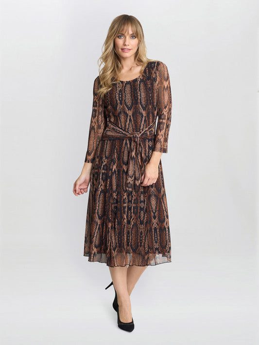  Anya Snake Print Long Sleeve Mesh Dress