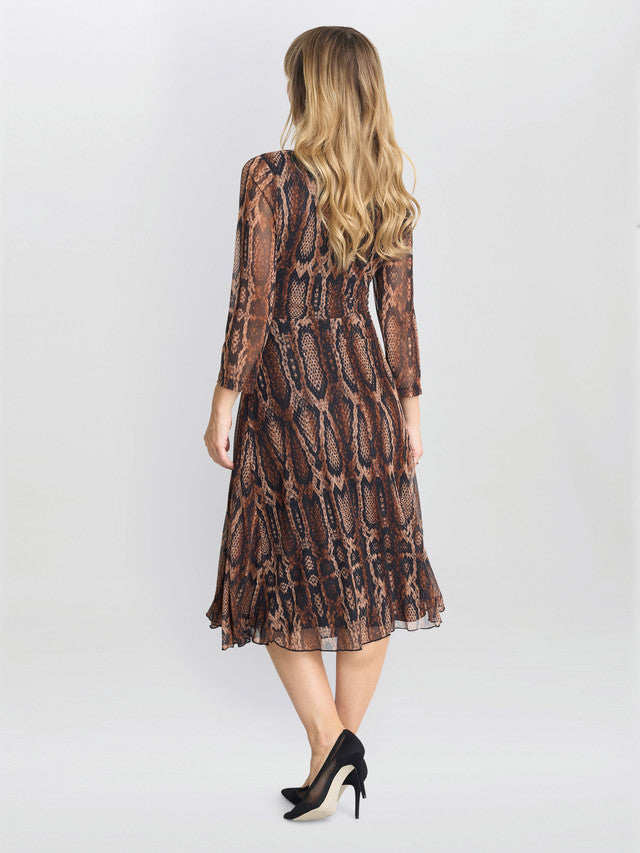 Anya Snake Print Long Sleeve Mesh Dress