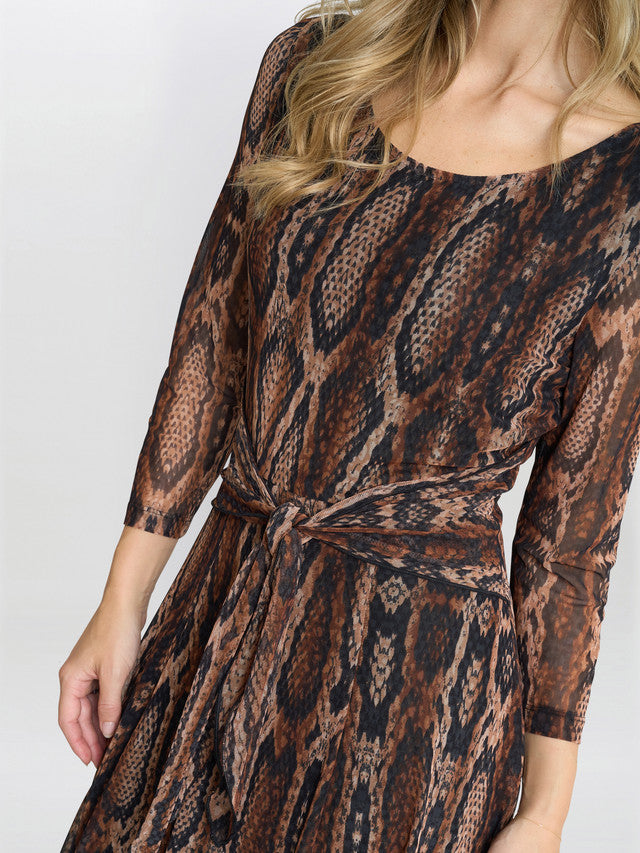  Anya Snake Print Long Sleeve Mesh Dress