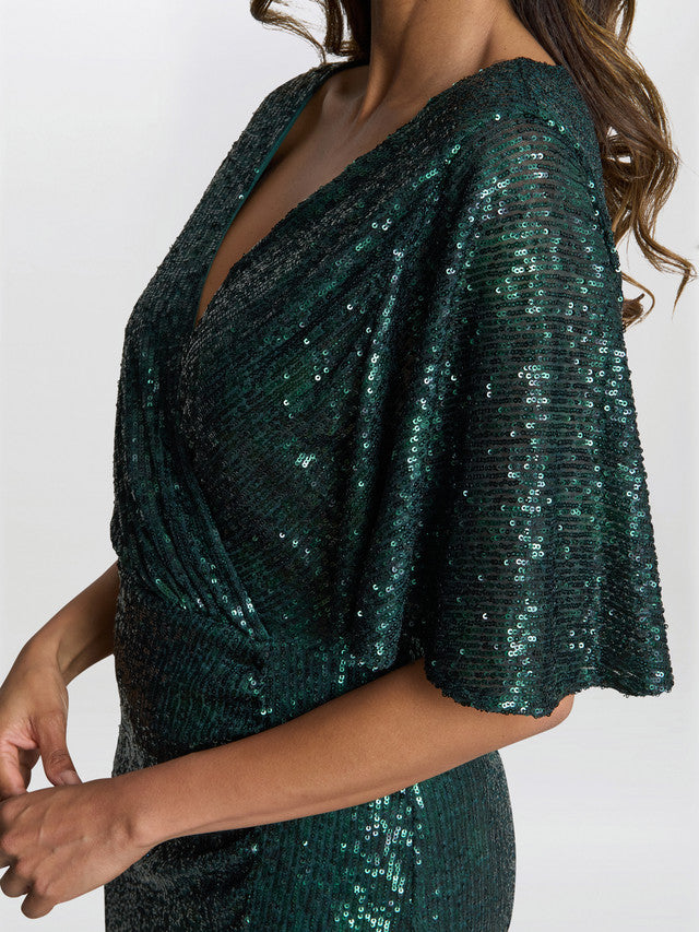  Jen Sequin Wrap-Look Dress