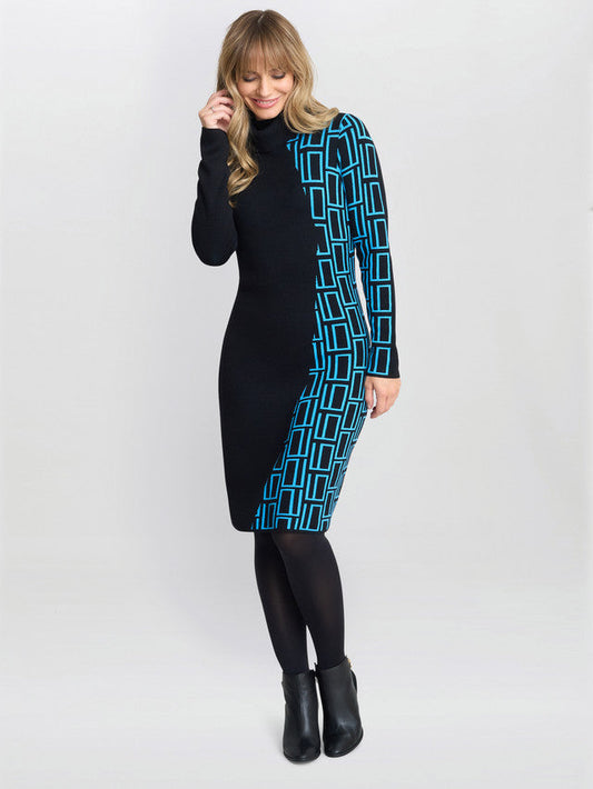  Ann Geometric Knit Poloneck Dress