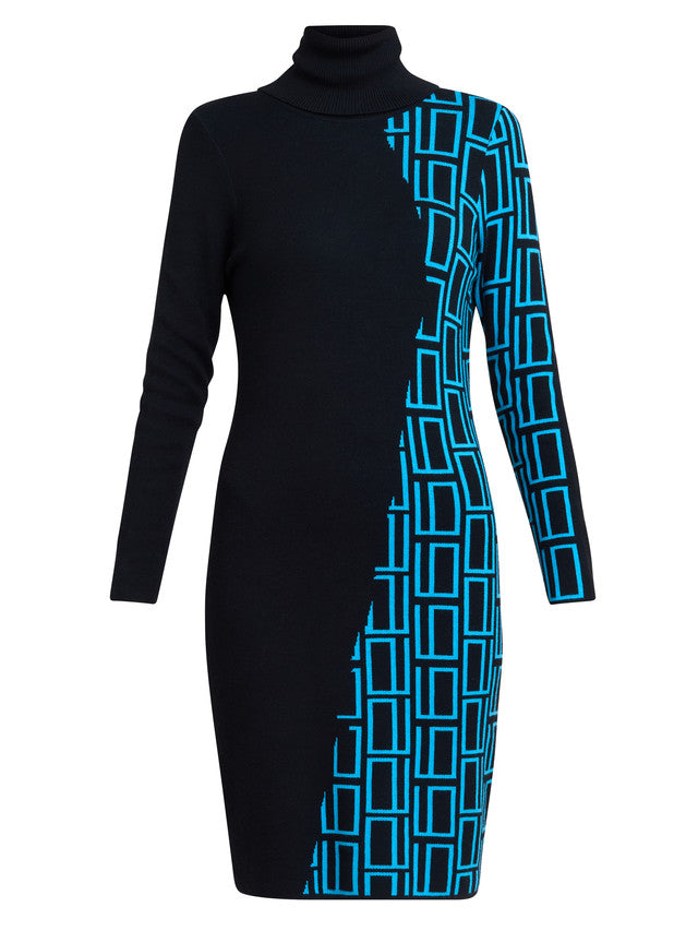 Ann Geometric Knit Poloneck Dress