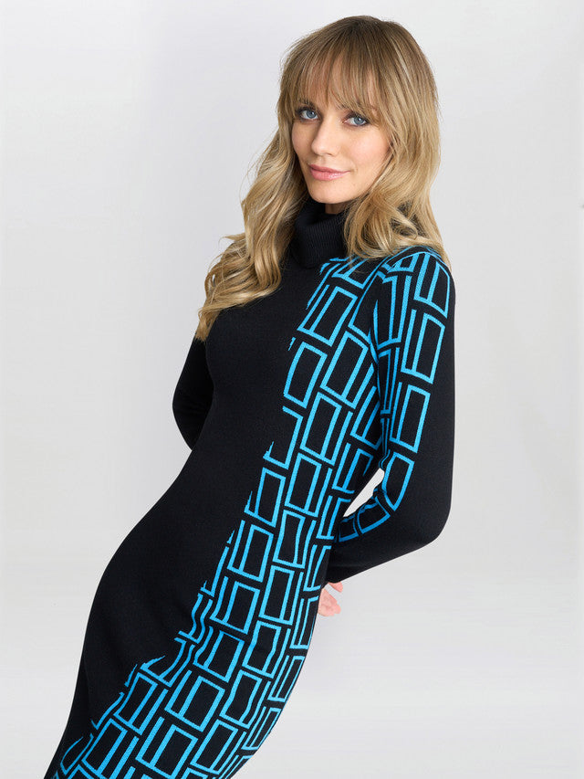  Ann Geometric Knit Poloneck Dress