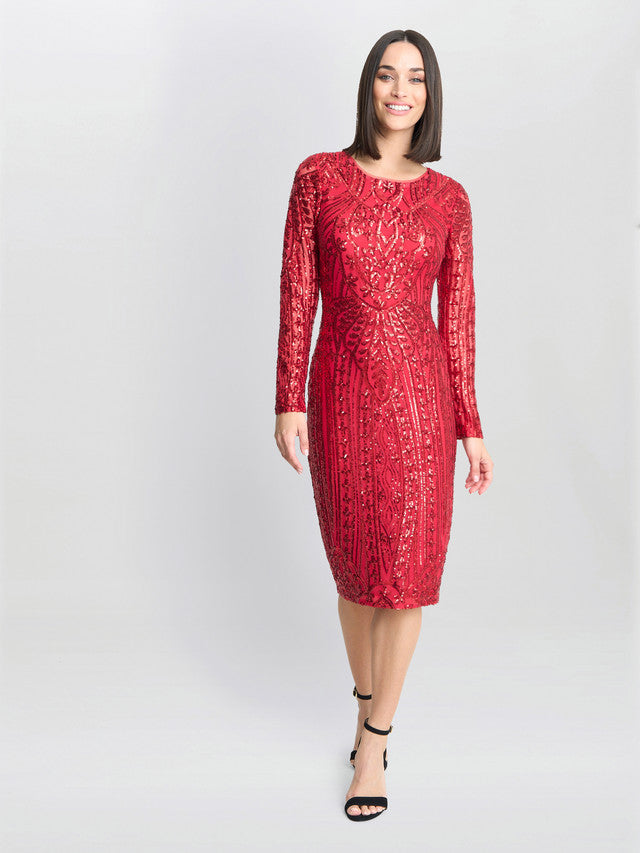  Angelique Red Sequin Midi Dress