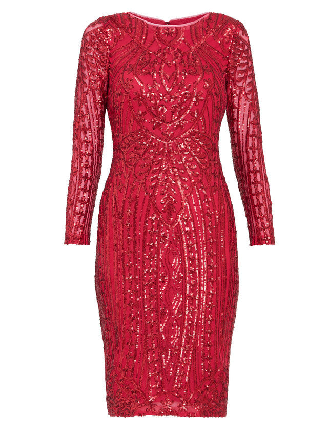  Angelique Red Sequin Midi Dress