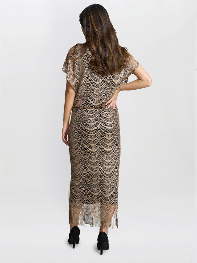  Arleen Long Blouson Fringe Hem Dress