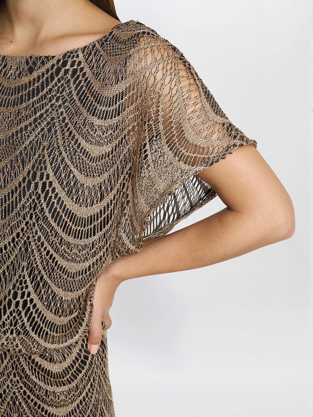  Arleen Long Blouson Fringe Hem Dress