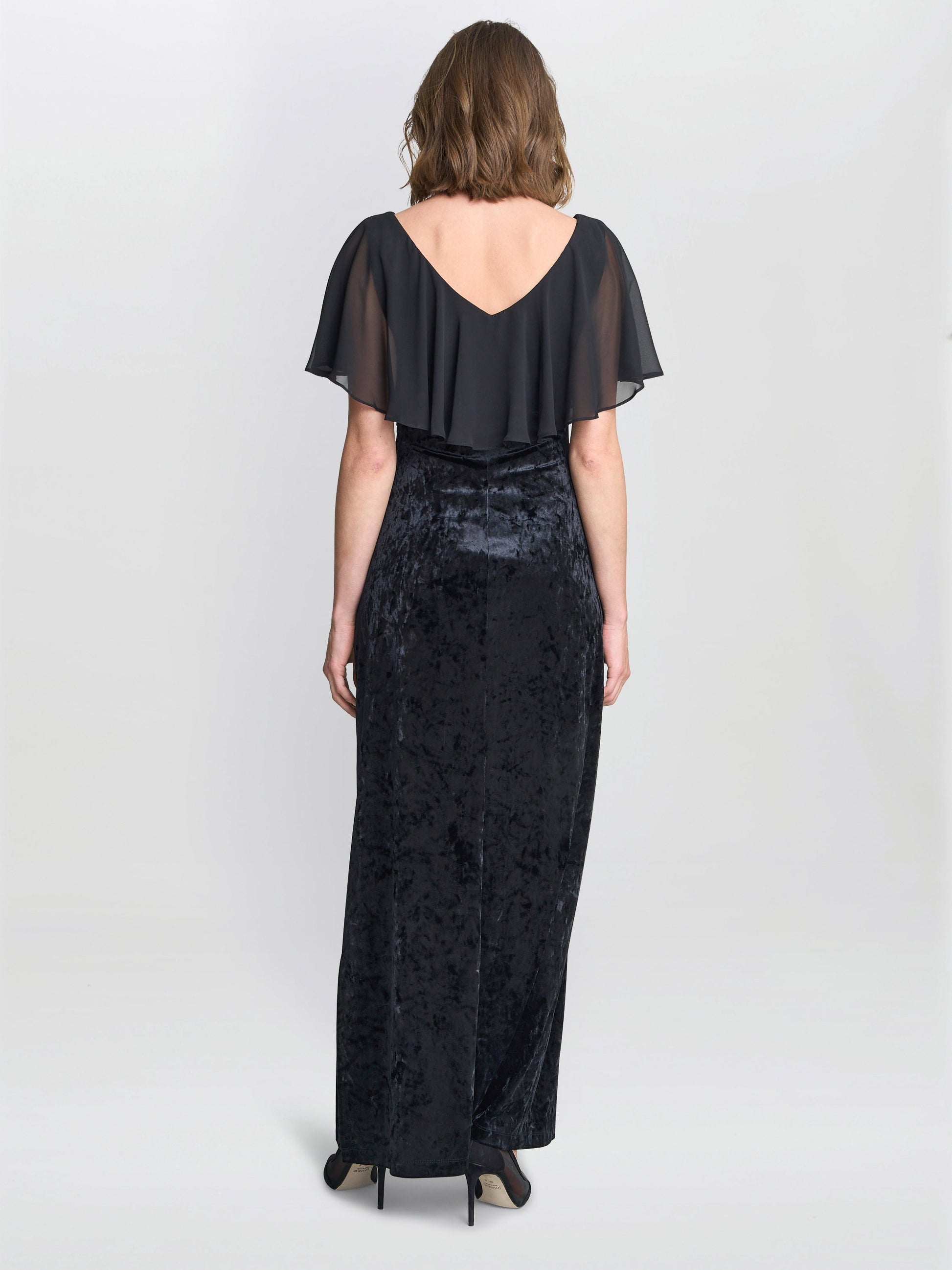  Daphne Velvet Maxi Dress With Chiffon Cape