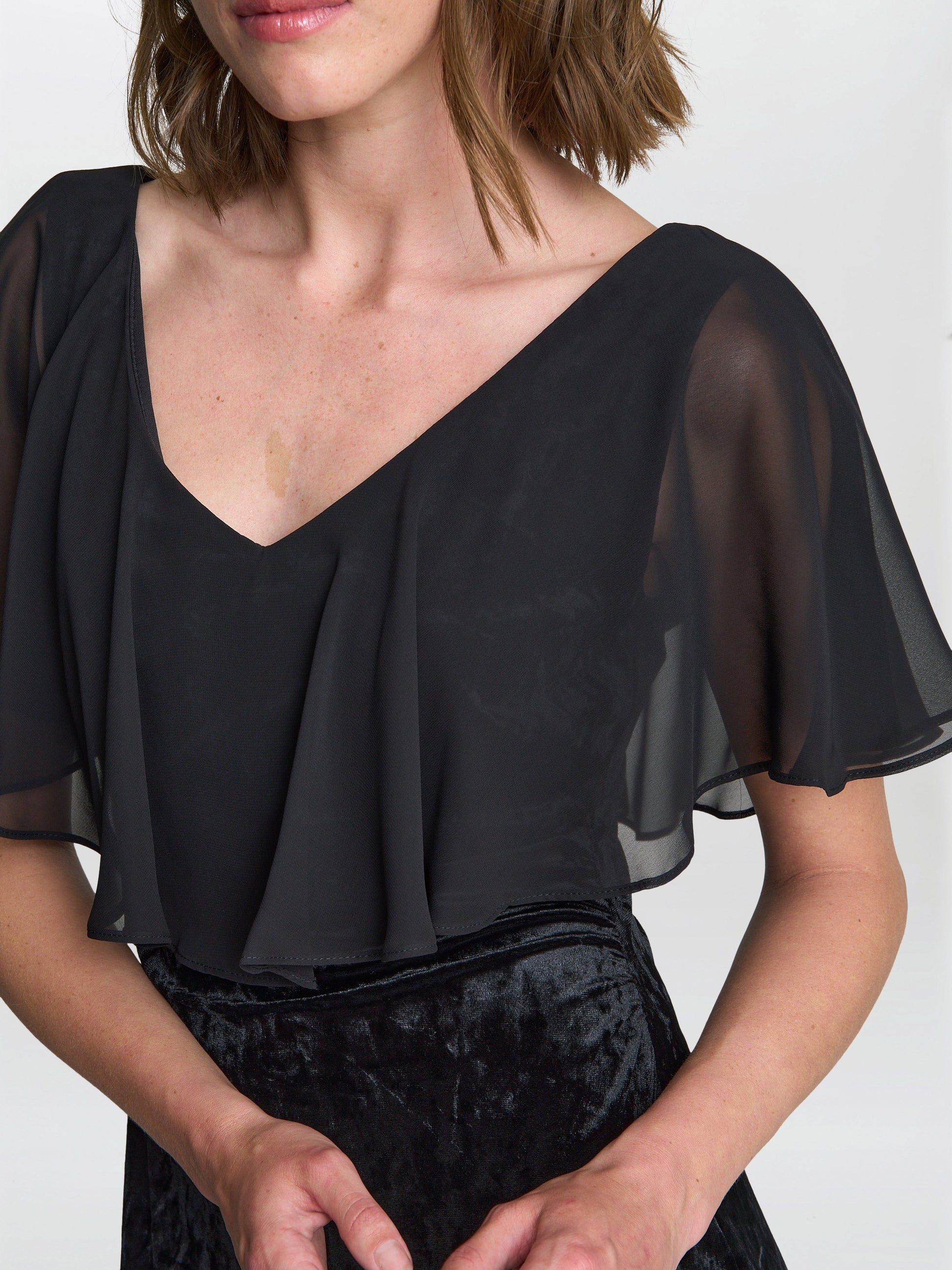  Daphne Velvet Maxi Dress With Chiffon Cape