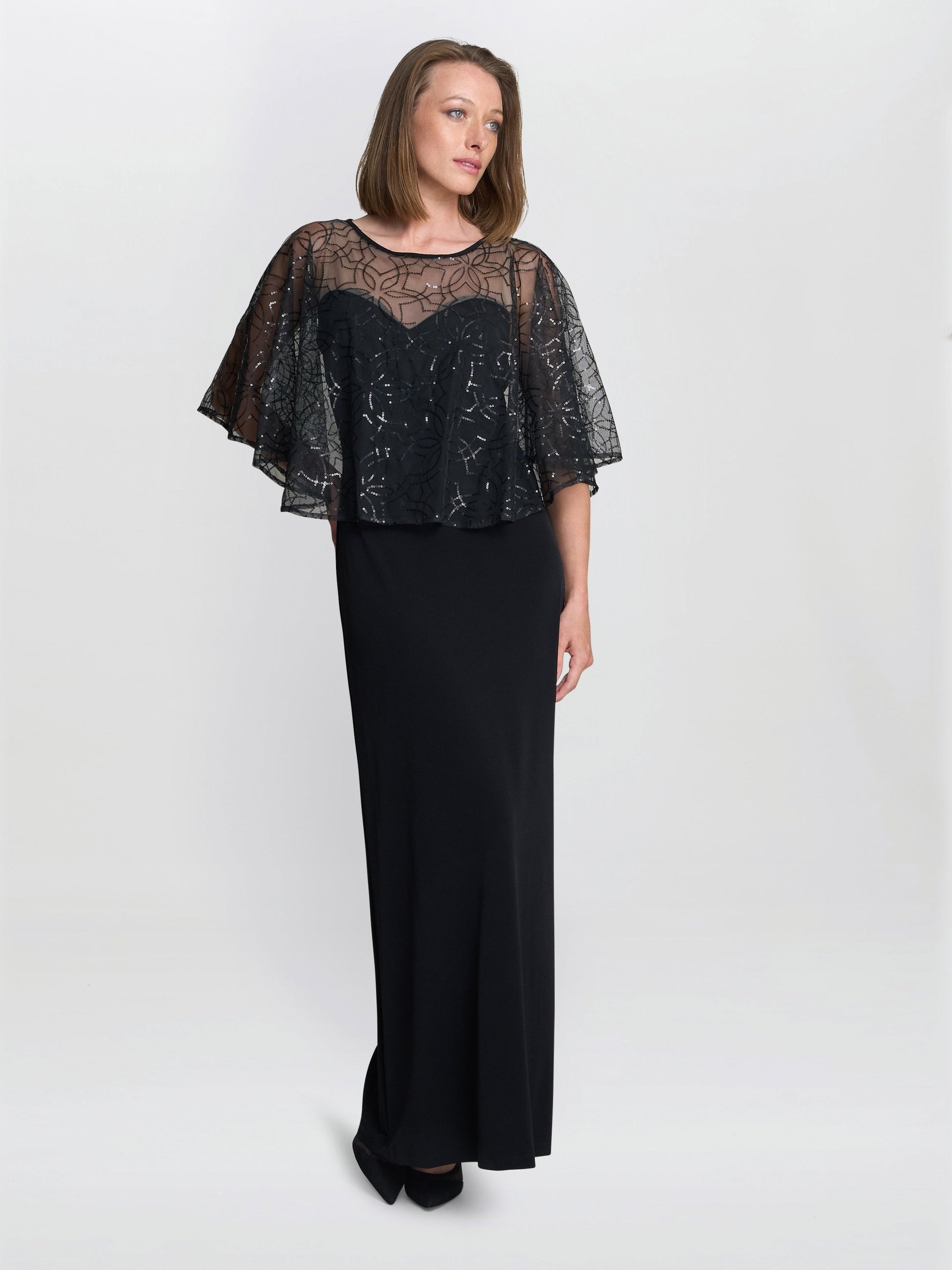  Anoushka Maxi Dress With Sheer Beaded Cape