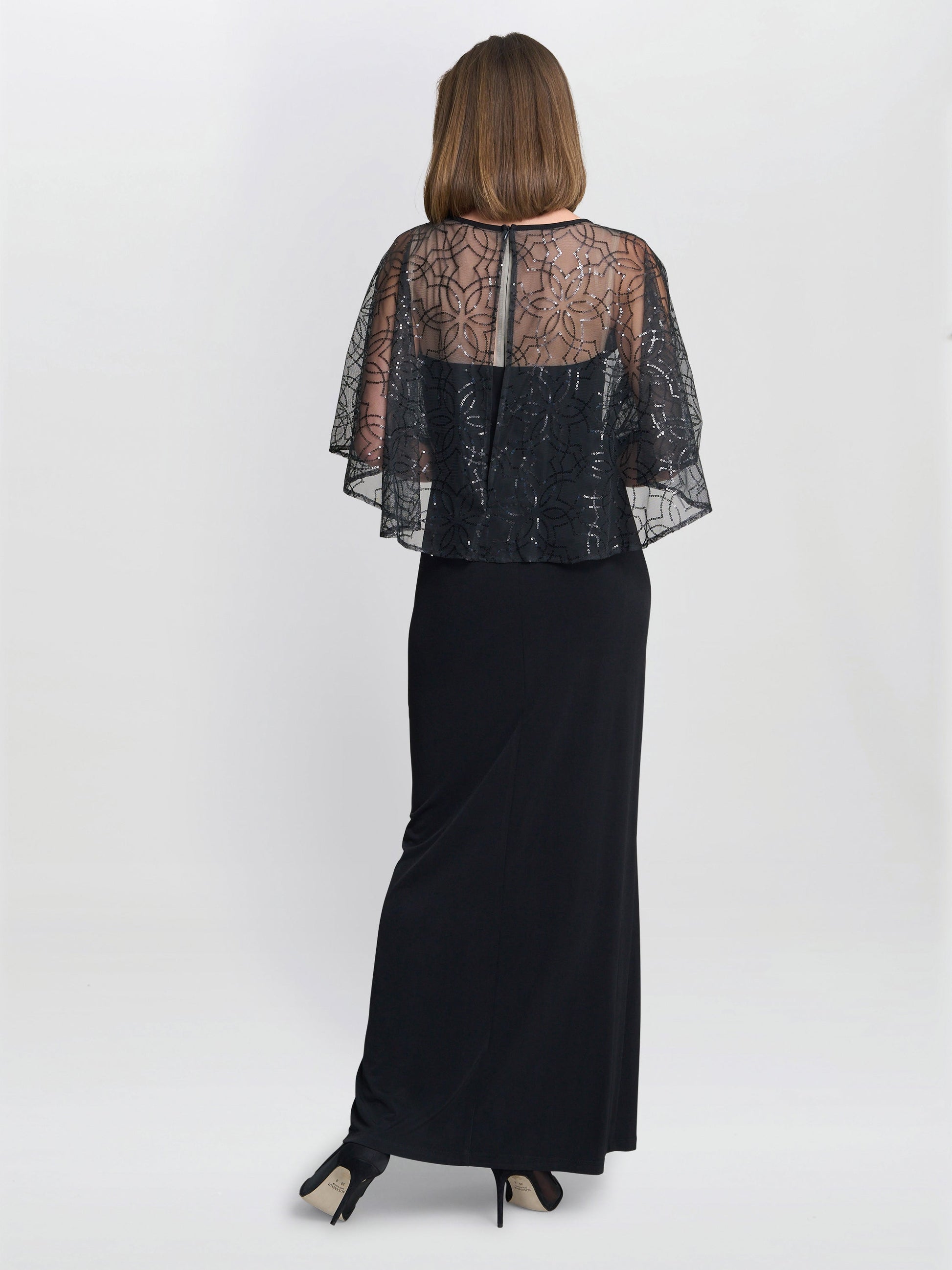  Anoushka Maxi Dress With Sheer Beaded Cape