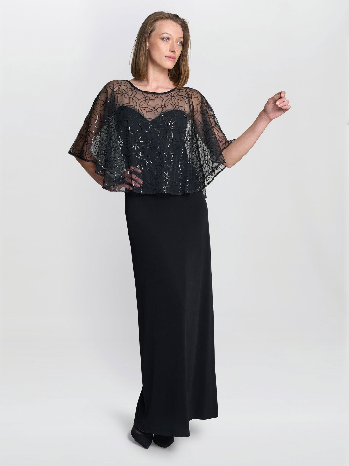  Anoushka Maxi Dress With Sheer Beaded Cape