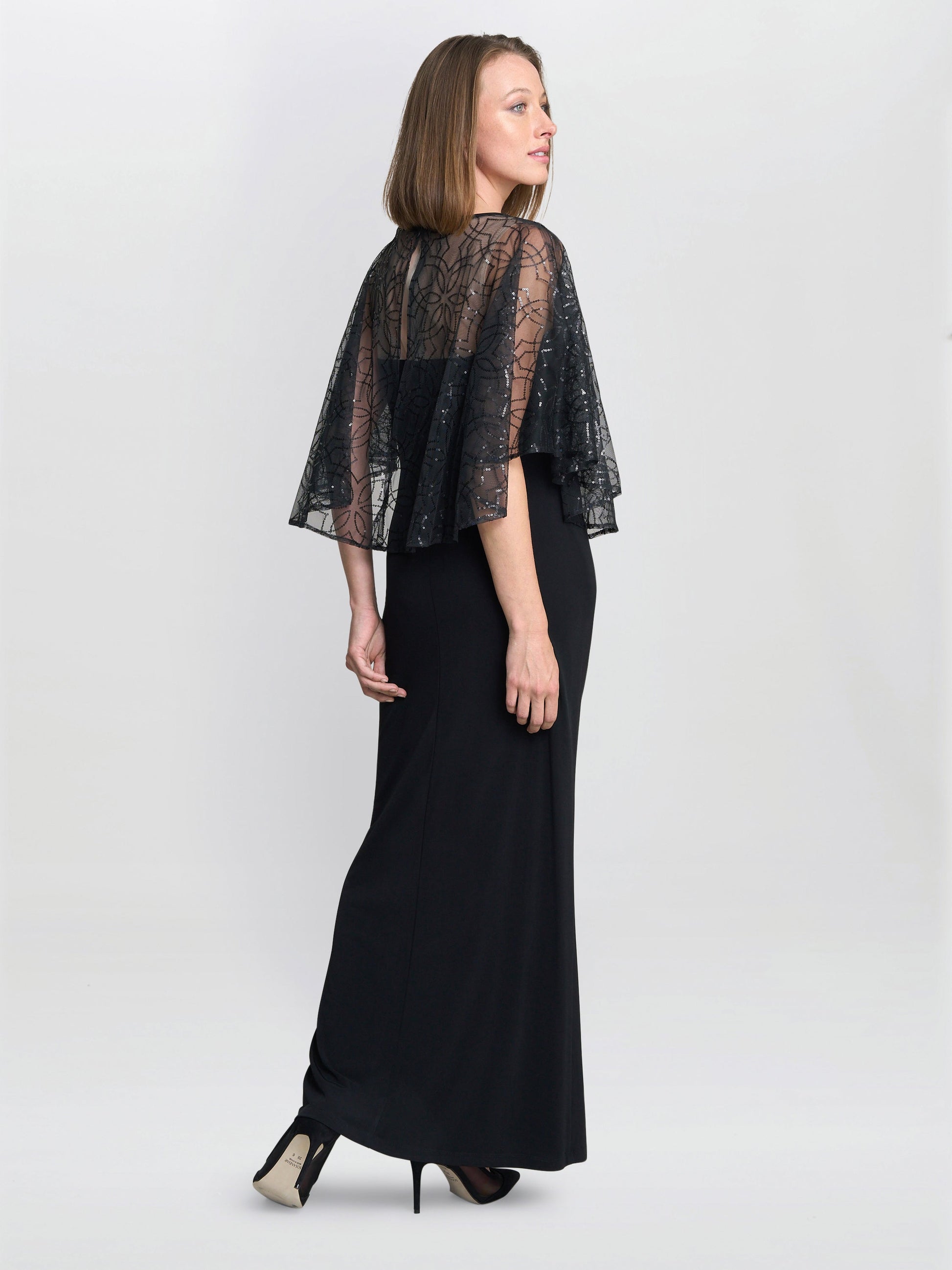  Anoushka Maxi Dress With Sheer Beaded Cape