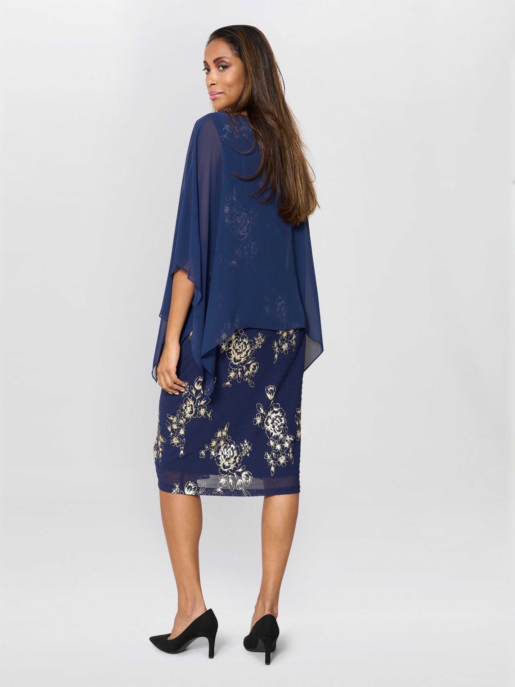  Anne Foil Dress With Chiffon Cape