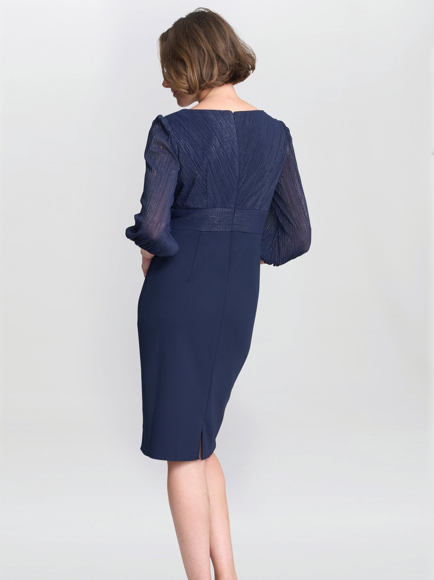  Britney Metallic Pleated Bodic Dress