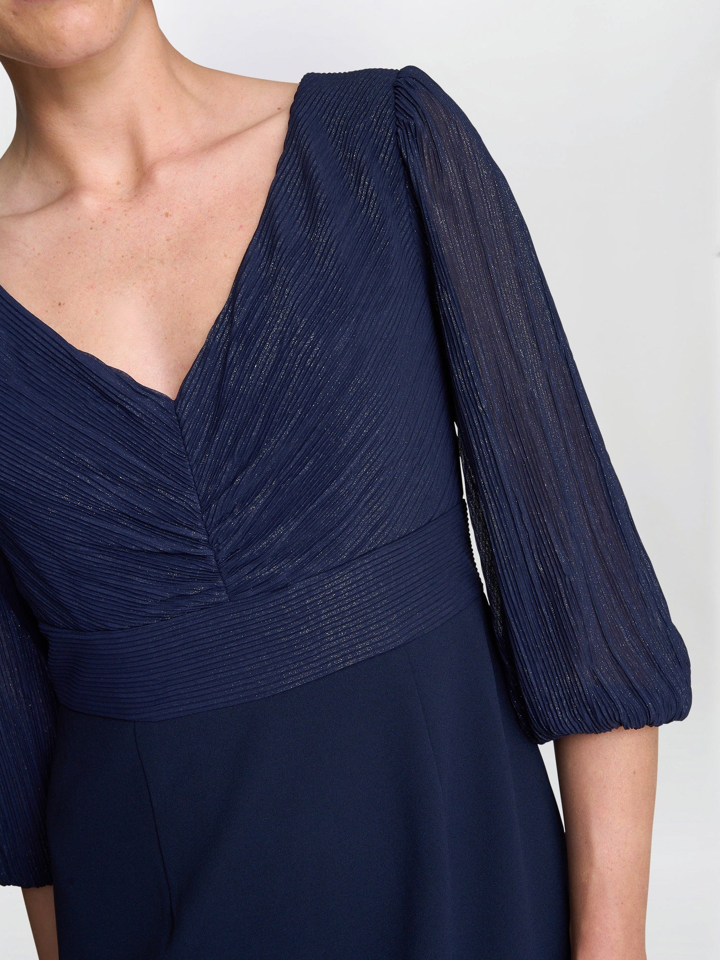  Britney Metallic Pleated Bodic Dress