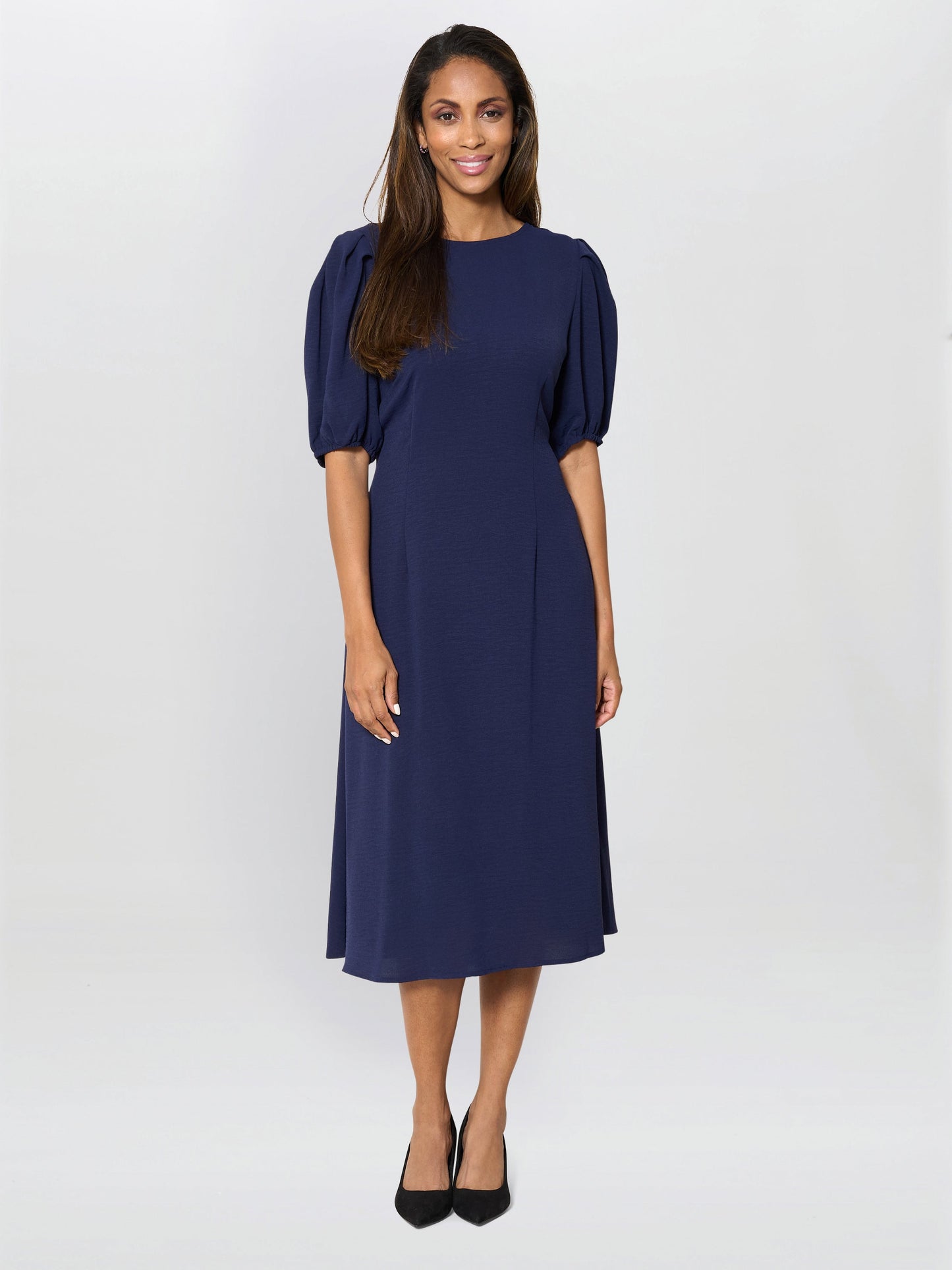  Flora Puff Sleeve Midi Dress