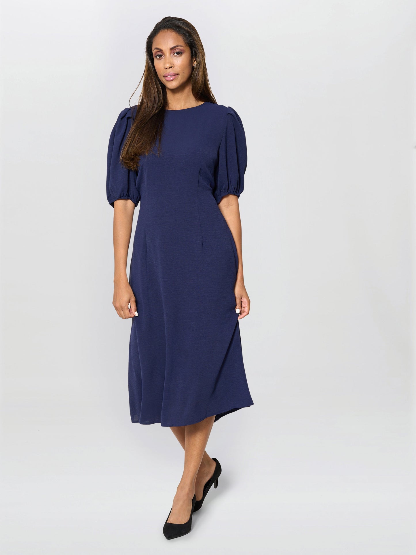  Flora Puff Sleeve Midi Dress