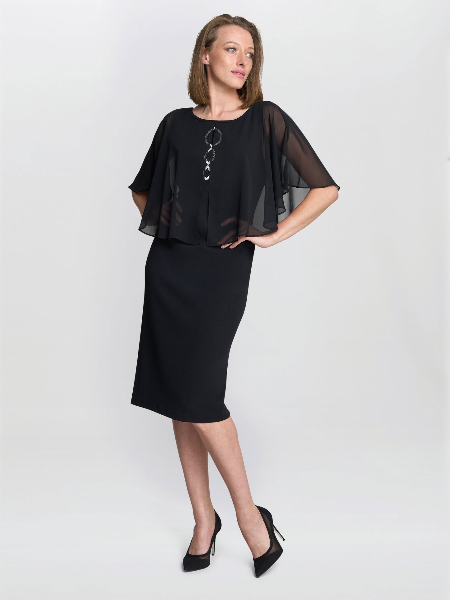  Glennis Black Chiffon Overlay Dress