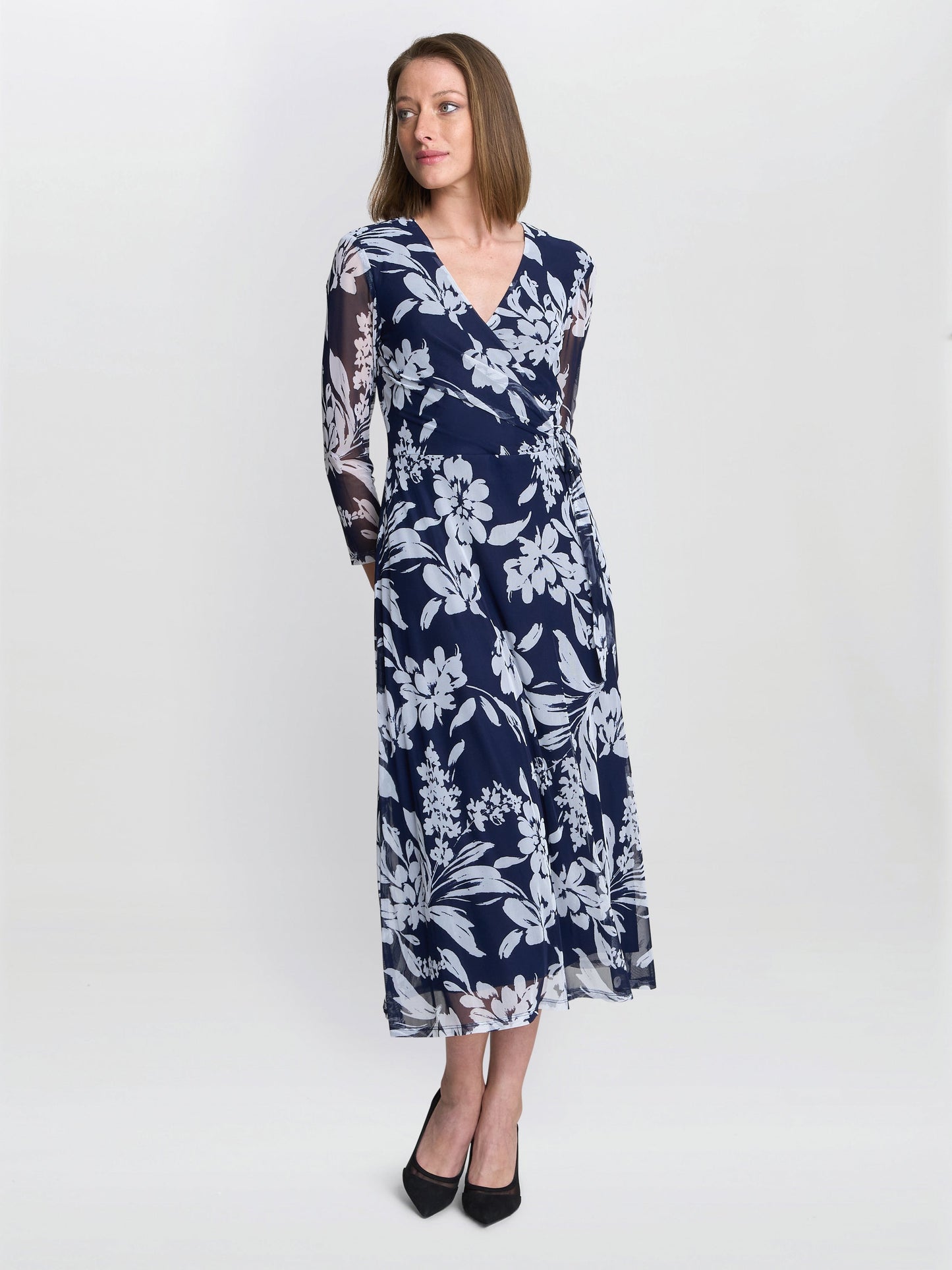  Jan Floral Chiffon Wrap Midi Dress