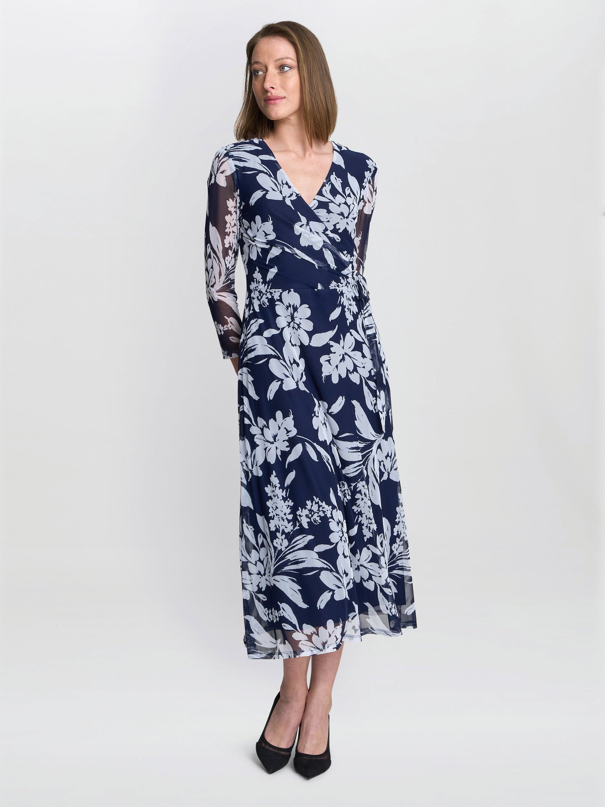  Jan Floral Chiffon Wrap Midi Dress