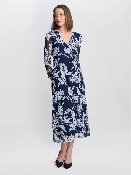  Jan Floral Chiffon Wrap Midi Dress